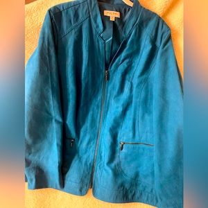 Studio Works Faux SuedeTeal Zip Jacket Plus Size 18W